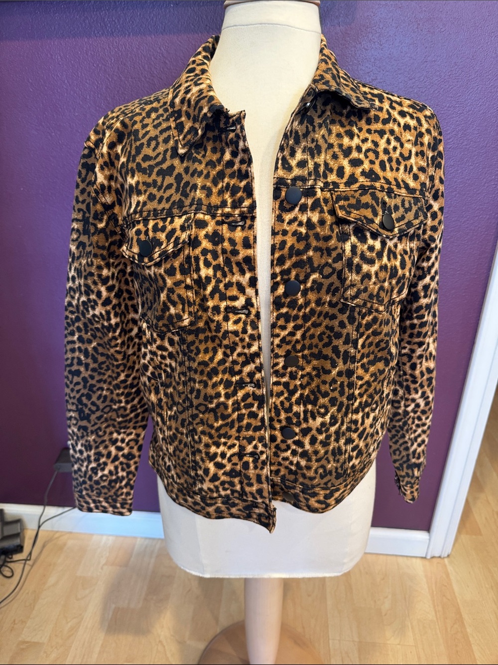 Forever 21 Leopard Print Jean Jacket in Tan and Black